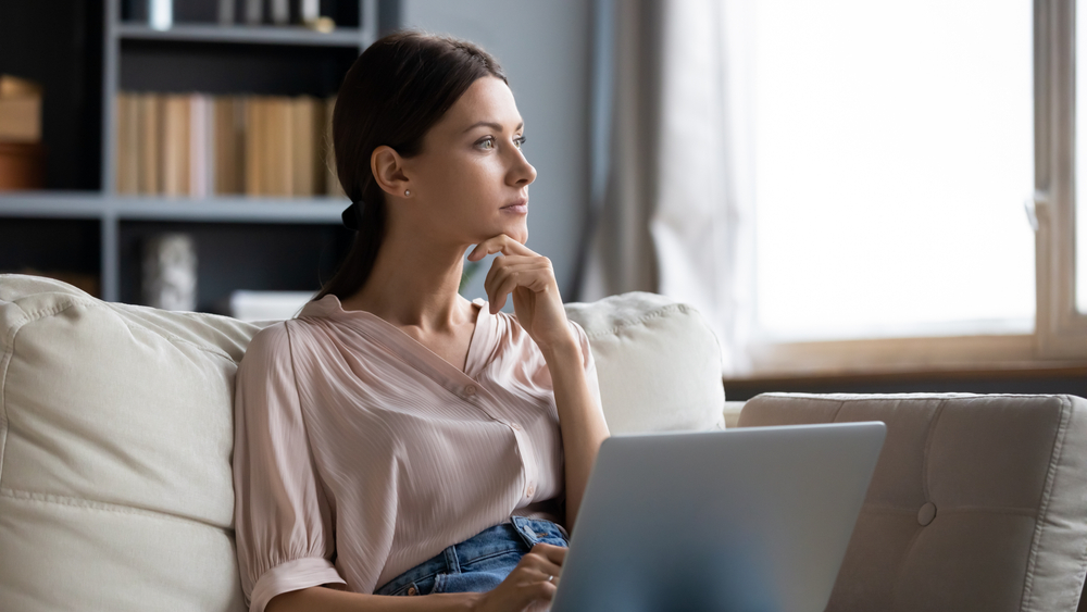 Woman researching fibroids.